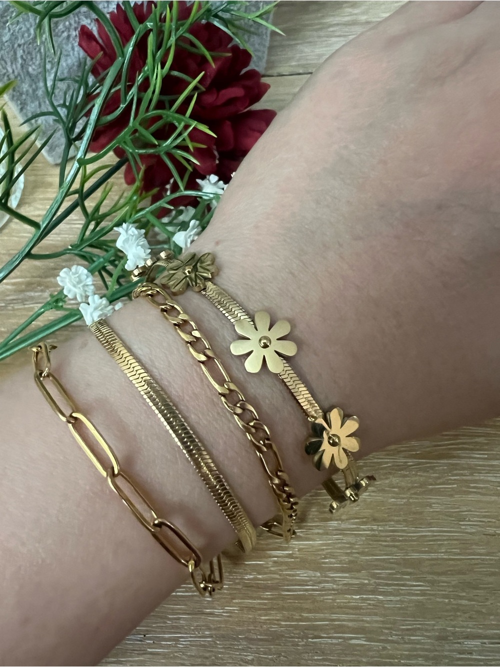 Gold-Tone Floral Layered Bracelet Set - Women Jewelry